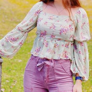 NWT Boutique Blue Pepper Floral Blouse